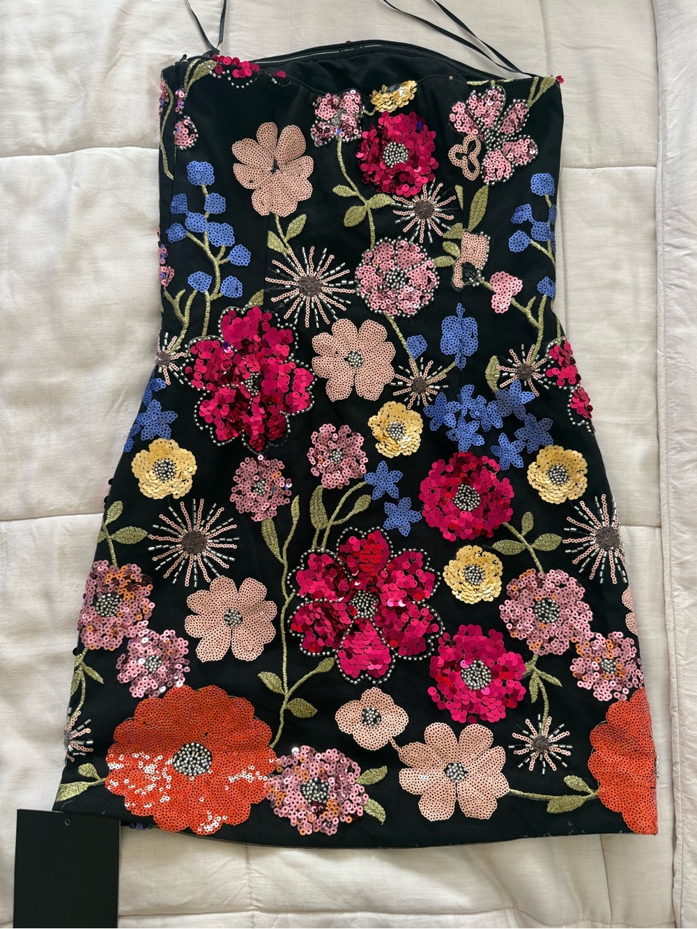 Endless Rose XS NWT Strapless Sequin Floral Mini Dress Anthropologie Black